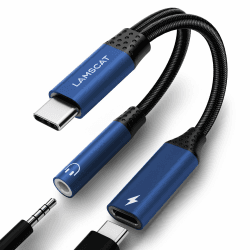 LAMSCAT USB C auf Klinke Adapter und Laden, 2in1 Typ C auf 3.5mm Adapter Kopfhörer Android Handy PD60W Schnellladung für Samsung S22/S21/, Pixel 7/7pro/6, pad Mini 6 und mehr (blau)
