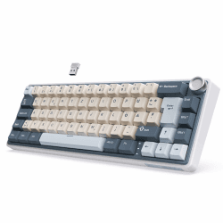 RK ROYAL KLUDGE R65 Mechanische Tastatur 60 Prozent mit Knopf, Gasket Gaming Tastatur Kabellos Bluetooth/2.4G/USB-C RGB PBT Tastenkappen QWERTZ QMK/VIA, Hot Swap Linearer Creamy Switches Blau