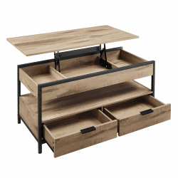 VASAGLE Couchtisch, höhenverstellbarer Wohnzimmertisch, Kaffeetisch, mit Schubladen, offenes Fach, Kamelbraun-tintenschwarz LCT209K02 Kamelbraun + Tintenschwarz
