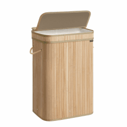 SONGMICS Wäschekorb mit Deckel, Wäschesammler Bambus, Wäschesack herausnehmbar und maschinenwaschbar, mit Griffen, 72 Liter, für Waschküche, Schlafzimmer, Wohnzimmer, naturbeige LCB061N01 Naturbeige 72 L
