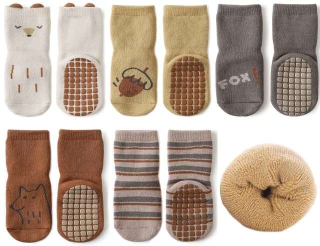 Exemaba Baby Socken Anti Rutsch Dicke - 5 Paar Winter Warme Kleinkinder Rutschsocken Krabbelsocken für Mädchen Jungen 6-12 Monate C1
