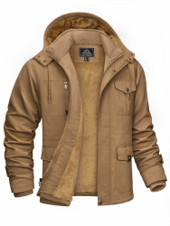 KEFITEVD Winterjacke Herren Warm Gefüttert Jacke mit Abnehmbarer Kapuze Cargo Winterparka Winter Mantel Stehkragen Übergangsjacke Militär Jacken S Khaki
