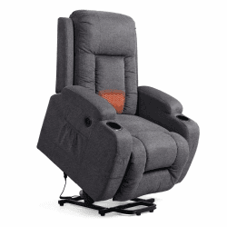 FLEXISPOT Elektrischer Relaxsessel, Massagesessel, Aufstehsessel, Schlafsessel, Fernsehsesssel, Liegesessel mit Aufstehhilfe, Heizfunktion (Grau) Grau M