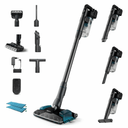 PHILIPS Kabelloser Staubsauger 8000 Series Pet, Top Saugkraft, 80min Laufzeit, Bodenerkennung, Smart Display, Düsen mit LED-Licht, Tier- & Aquadüsen, Anti-Allergie-Filter (XC8055/01) Saugen & Wischen 80 Min Laufzeit, Aqua Plus