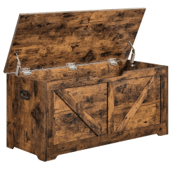 VASAGLE Schuhbank, Sitzbank mit Stauraum, Sitztruhe, 2 Sicherheitsscharniere, Aufbewahrungsschrank, Scheunenstil, 40 x 100 x 46 cm, für Flur, Schlafzimmer, Wohnzimmer, vintagebraun LSB060T01 100B cm Vintagebraun