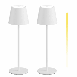 K-Bright 2 Stück LED Dimmbare Akku Tischlampe Kabellose, Wiederaufladbar 3000K/4000K/6000K Drei Farbtemperaturen Tischleuchte mit USB-C, IP54 Wasserdichte, Weiß 2 Stück-weiß-drei Farbtemperaturen