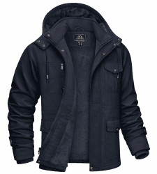 KEFITEVD Winterjacke Herren Warm Gefüttert Jacke mit Abnehmbarer Kapuze Cargo Winterparka Winter Mantel Stehkragen Übergangsjacke Militär Jacken 3XL Dunkelblau