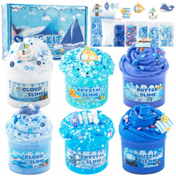 LAWOHO 6 Stück Farbverlauf Blau Slime Set enthält Fluffy Cloud Wolkenschleim, Clear Slime & Butter Schleim, Schleim Kinder Party Geschenk, Geburtstag Weihnachten Geschenk für Mädchen & Jungen(Ozeane)