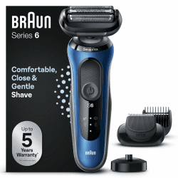 Braun Series 6 Elektrorasierer mit EasyClick Barttrimmer Aufsatz, SensoFlex Rasierer Herren Elektrisch, Ladestation, Wet & Dry, Geschenk Mann, Made in Germany, 61-B4500cs, blau 61-B4500cs Ladestation - Blau