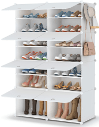 HOMIDEC Schuhregal, 7-stufiger Schuhschrank Schuhaufbewahrung für 28 Paar Schuhe und Stiefel, Kunststoff-Schuhregale Schuh Organizer für Flur Schlafzimmer Eingang, Weiß Large Weiß