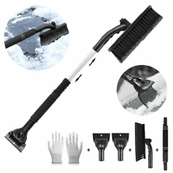 Funnity Eiskratzer Auto mit Besen, Effektiver Schneebesen Auto, Eiskratzer Auto mit Handschuh[Teleskop], Große Kante Borsten & Ergonomischem Schaumstoffgriff & Eiskratzer mit Besen(Schwarz)