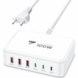 USB C Ladegerät, 100W 6-Port USB C Ladegerät Mehrfach mit 3 USB-C und 3 USB-A, Schnellladegerät USB C PD 3.0 Power Adapter, USB C Netzteil für iPhone 16 15 14 Pro/Pro Max, iPad, MacBook,Samsung,Handys 100W USB C Ladegerät 3C3A Weiß