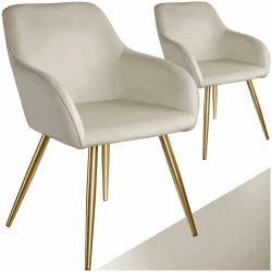 tectake® Esszimmerstühle mit Armlehne, Stuhl, Samt Polster Stühle, Möbel für Esstisch, Schminktisch, Wohnzimmer, Esszimmer, Arbeitszimmer, ergonomischer Dining Chair - créme/Gold, 2er Set 2er Set Creme Gold