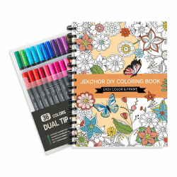 Malbuch für Erwachsene und Marker Set, Spiral gebundene Färbung Buch für Erwachsene Entspannung mit 36 Farben Marker, Angst Relief Geschenke mit 30 Mustern enthalten Mandala Tier Blumen Erwachsenen-Malbuch