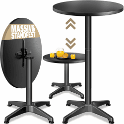 Casaria® 2in1 Stehtisch Höhenverstellbar Klappbar 70 cm / 115 cm Aluminium Wetterfest Ø 60 cm Rund Outdoor Indoor Beistelltisch Bistrotisch Schwarz 1 Schwarz