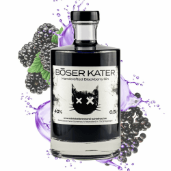 Böser Kater Black Gin | Das Original | Handgemachter Blackberry Gin mit fruchtigem Brombeer-Geschmack | Schwarz Violetter Cocktail | Die perfekte Geschenkidee 0,5l 40% Vol Blackberry Gin 0,5l Flasche