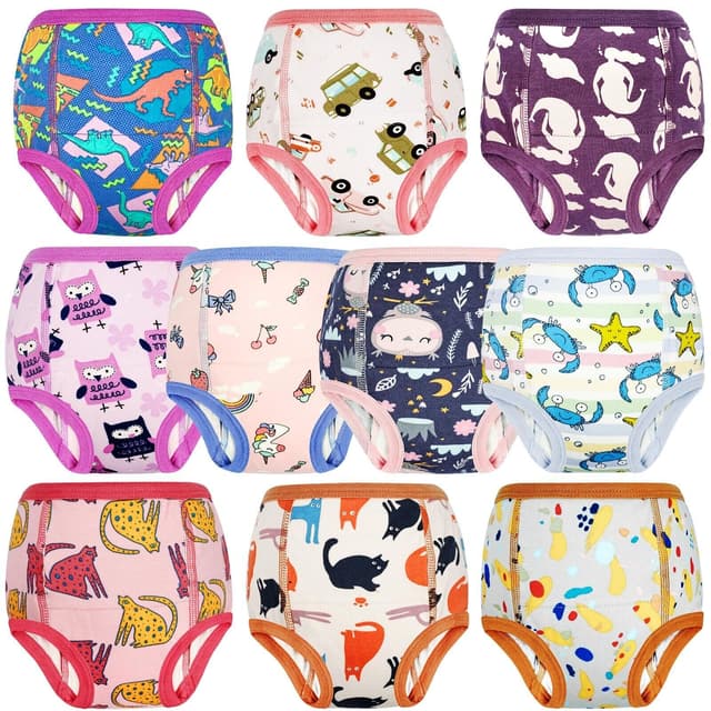 FLYISH DIRECT Baby Töpfchen Trainingshose, Packung mit 10 Kinder Töpfchentraining Unterwäsche für Jungen und Mädchen, 140/7T 7 Jahre Mehrfarben B