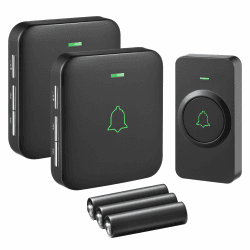 AVANTEK Kabellose Türklingel Batteriebetrieben, Mini Funkklingel 300M mit 2 Empfänger, IP55 Wasserdicht Elektronische Türglocken, 52 Melodien auf 5 Stufen Volumes mit LED Anzeige 2 receivers + 1 push Schwarz