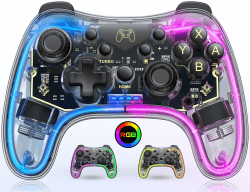 HELLCOOL Switch Controller mit Cooles RGB Licht Look/Aufwecken/Turbo Funktion/Präzise Joystick/Dual Motors Vibrations Transparent
