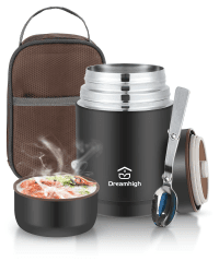 Dreamhigh® Thermobehälter für Essen 800 ml, Edelstahl Warmhaltebehälter Speisegefäß für Essen, Thermoskanne Essen Auslaufsicher, inkl. Löffel, 12 Stunden Heiß, 12 Stunden Kalt (Schwarz) Black