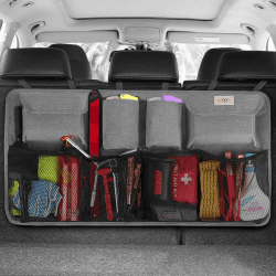 SURDOCA 3rd Gen Kofferraum Organizer, Auto Aufbewahrung mit 8 Große Taschen, Stärker Autobox Kofferraum Klettverschluss, Universal Kofferraumtasche Autotasche 1 Grau(kofferraum-organizer)