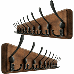 WEBI Garderobenleiste,98cm Lang Garderobenhaken mit 10 Dreifachhaken,Wandgarderobe Holz,Kleiderhaken Wand,Hakenleiste Garderobe,Jackenhalter Wand für Mäntel,Jacken,Rustikal Braun,2 Stück 10 Haken(2 Stück) Braun