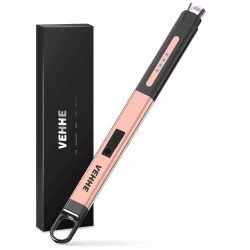 VEHHE Stabfeuerzeug, Aufhängbares USB Wiederaufladbares Feuerzeug, Feuerzeug Elektrisches mit LED-Anzeige und Sicherheitssperre, Winddicht Lichtbogen Feuerzeug (Roségold) Rose Gold