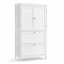 VASAGLE Badezimmerschrank, Badschrank, Küchenschrank, Aufbewahrungsschrank mit 2 Türen und 2 Schubladen, verstellbare Ablage, 30 x 60 x 110 cm, klassikweiß BBC551P31 Klassikweiß 2 Türen + 2 Schubladen