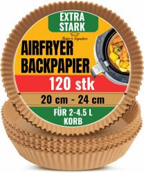 Backpapier für Heißluftfritteuse für Ninja und mehr – 120 Stück 20 cm Rund Papier Einsätze Einweg heißluftfritteuse backpapier zum Rösten, airfryer backpapier – Leichte Reinigung von Baker's Signature Rund/ 20cm - 120 stk