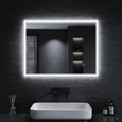 SONNI Badspiegel mit Beleuchtung 80x60 cm beschlagfrei Badezimmerspiegel mit Beleuchtung Lichtspiegel mit Touch-Schalter kaltweiß 6400K Wandspiegel IP44 Wandschalter 80L x 60B cm