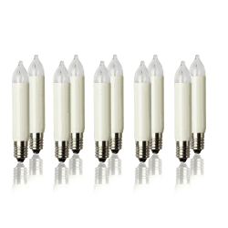 hellum Ersatzbirnen für Lichterbogen, 10 Stück 34V 3W klein-Schaftkerzen für Schwibbogen, für Ersatz-Kerzen Lichterketten innen und außen mit 7 Brennstellen, ø10mm E10/ 34V/ 3W/ 22Lumen 939040 10er ø10 / E10/ 34V / 3W