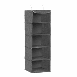 SONGMICS Hängeorganizer, Schrank-Organizer, Hängeregal, Hängeaufbewahrung, faltbar und platzsparend, Metallhaken und Bambus-Einsätze, leinenartige Textur, grau RYCH06G 1 Grau