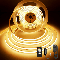 BERIXDEEP COB LED Streifen 24V, LED Streifen 3m Dimmbar mit Netzteil und Fernbedienung, CRI 90+, 8mm Breite, Hohe Dichte LED Strip Lights für Haus Dekoration, Warmweiß, 2700K 2700k 3M