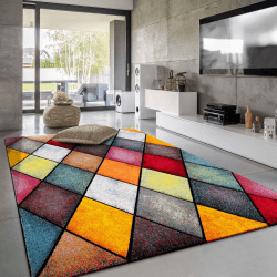 Paco Home Teppich Wohnzimmer Kinderzimmer Kurzflor Moderne 3D Optik Kariert Geometrische Muster, Grösse:240x330 cm, Farbe:Bunt 3 240 x 330 cm (Rechteckig) Bunt 3