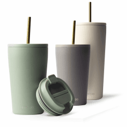 MAMEIDO Thermobecher mit Strohhalm 470ml & 700ml - Trinkbecher mit Deckel und Strohhalm aus Edelstahl doppelwandig isoliert, auslaufsicher - Coffee to go Becher (Desert Sage, 0,47l) 470 ml Desert Sage
