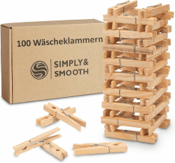 SimplySmooth 100 Wäscheklammern aus Bambus - Wäscheklammern für Ihren Wäscheständer - Bambusklammern für Ihre Wäsche - Wäscheclips als Ersatzklammern Holz Wäscheklammern