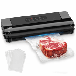 Bonsenkitchen Vakuumiergerät, schnell-kompaktes Vakuumierer, Hochgeschwindigkeits-Dauerbetrieb, Multifunktionales Vakuumiergerät für Lebensmittel mit Vakuumbeuteln und Zubehörschlauch Schwarz