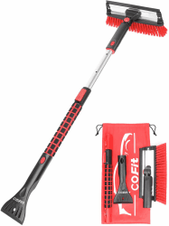 COFIT Schneebürste Auto 3 in 1, Teleskop Eiskratzer Mit Besen und Gummiwischer 100cm, Schneekratzer Lang Stiel, Schneeschieber Weich für LKW Wohnmobil SUV Windschutzscheibe Fenster, Rot 100cm (3in1-Rot)