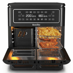 Breville Heißluftfritteuse Halo Flexi | Digitale Doppelkammer-Heißluftfritteuse | 11 l Air Fryer: Für mehr als 10 Personen | Frittieren, Backen, Grillen, Braten, Rösten, Aufwärmen | 2400 W [VDF130X] 11L (Dual Flexi)