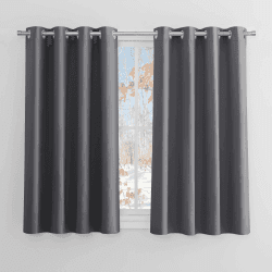 PONY DANCE Verdunkelungsvorhang Kurz Ösenschal 2er Set H 145 x B 140 cm Fenster Vorhänge Kurz Blickdichte Gardinen für Schlafzimmer Thermo Vorhänge gegen Kälte, Grau H145 x B140 cm (2er Pack) Grau