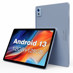 FancyFish Android 13 Tablet mit 10.1 Zoll, 1920 × 1200 FHD Display, 12 GB RAM + 128 GB ROM (TF erweitern 1TB) Gaming Tablet Octa-Core 2,0 GHz CPU, 5G WLAN, Bluetooth 5.0, 6000 mAh 10.1 Inch Himmel Blau