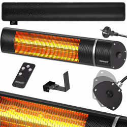 Monzana® Infrarot Heizstrahler MZH2000 Goldröhre 2000W 3 Heizstufen Fernbedienung 90° Neigungswinkel Outdoor Wärmestrahler Terrassenheizer Terrassenstrahler Schwarz Schwarz 2000W