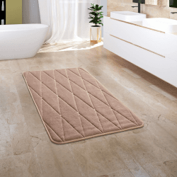 Paco Home Badezimmerteppich Badematte Badteppich Badvorleger Duschvorleger Waschbar Flauschig Memory Foam 3D Effekt, Grösse:65x120 cm, Farbe:Beige 4 65x120 cm Beige 4