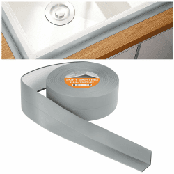Flintronic Weichsockelleiste, 19 x 19mm 10m Weichsockelleiste Selbstklebend für Küche und Badezimmer, Selbstklebende Abschlussleiste aus PVC, Flexible Knickleiste - Fugendichtungsband #2 10M x 38MM &11 Grau 10m
