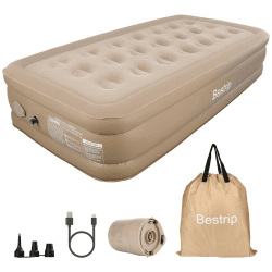 Luftbett 1 Person, Aufblasbare Matratze Aufblasbares Bett 190 x 100 x 40cm, Selbstaufblasend Gästebett mit eingebauter elektrischer Pumpe, air Mattress aufblasbare matratze zum schlafen Khakifarbe