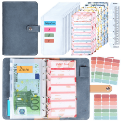 Budget Planner, Binder - ANYUKE Budget Planer Cash Stuffing, Bugetplaner mit Folien, Ringbuch A6 Money Organizer, Geldplaner Finanzbuch für Budgeting Sparchallenge Sinking Funds Denim Blau
