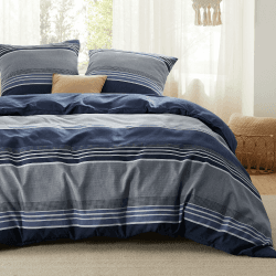 BEDSURE Bettwäsche 220x240 3teilig Bettbezug - Bettwäsche-Sets Blau 220 x 240 cm mit 2 Kissenbezüge 80x80 cm, ÖKO-TEX Weich und Bügelfrei gestreift Muster mit Reißverschluss Gestreift Blau 220 x 240 cm