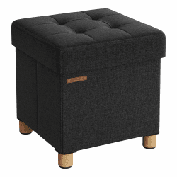SONGMICS Sitzhocker mit Stauraum, kleine klappbare Sitzbank, 38 x 38 cm Fußbank, Aufbewahrungsbox, bis 300 kg belastbar, für Wohnzimmer Schlafzimmer Schlafsaal, tintenschwarz LSF014B11 Tintenschwarz 38T x 38B x 40H cm