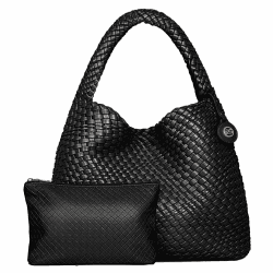 PS PETITE SIMONE Shopper Tasche Damen Tote Bag Geflochtene Tasche Handtasche Damen mit Handgelenkstaschen Mode Umhängetasche Schultertasche für Schule Arbeit Reisen Einkaufen Hazel Schwarz-1