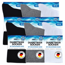 MEDOLY Diabetikersocken (6 Paar) ohne Gummibund, mit 97% Baumwolle, für Damen & Herren - Socken ohne störende Naht, Diabetiker Socken ohne Bund 35-38 6x Mix1 (Schwarz/Grau/Weiss)